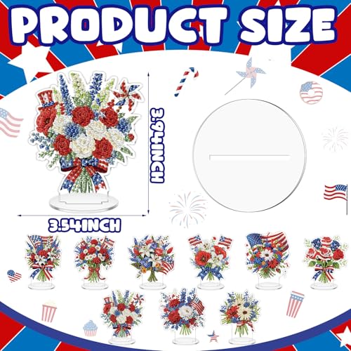Kosiz 9 Pcs Patriotic Diamond Painting Tabletop Decor 250th Anniversary 4th of July Diamond Art Kits for Adult Double Sided Acrylic Red White Blue Centerpiece for Table DIY Craft Veterans Day Gift - style: Patriotic