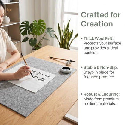 KALLORY 3PCS Thick Felt Calligraphy Mat for Writing Practice Wool Felt Pad for Students Artists Suitable for Home Classroom Use