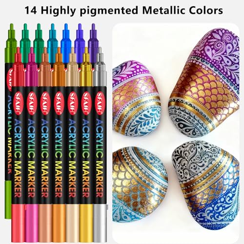 SFAIH Acrylic Creative Markers Set of 60 Vibrant, 14 Metallics, Fine Tips | 1-2mm Holiday Paint Markers for Any Surface, Ultra-High Coverage, High Color Rendering, Waterproof, Fade Resistant Non-Toxic - color: 60 Colors