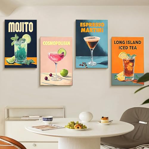 4 Pack Framed Paint by Numbers Kit for Adults Cocktail with Wooden Easel - color: FOP4P-13