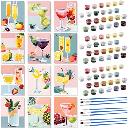 Humyoun 12 Pack 9 x 12 Inch Paint by Numbers Kit for Adults Beginners DIY Acrylic Oil Painting Paint by Number Kits Drawing Paintwork on Canvas Without Frame for Home Decor(Summer Fruit Style) - style: Summer Fruit Style