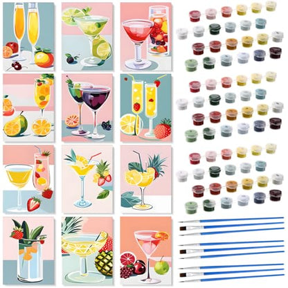 Humyoun 12 Pack 9 x 12 Inch Paint by Numbers Kit for Adults Beginners DIY Acrylic Oil Painting Paint by Number Kits Drawing Paintwork on Canvas Without Frame for Home Decor(Summer Fruit Style) - style: Summer Fruit Style
