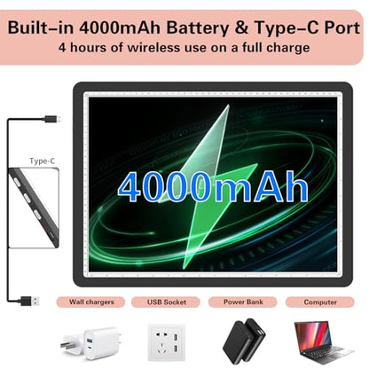 YINGWOND A3 Rechargeable Light Pad with Carry Bag,Diamond Art Light Board Built-in 4000mAh,Side Physical Buttons, Adjustable Brightness Wireless Light Box for Tracing Diamond Painting Artists - style: Rechargeable A3 Black with Bag