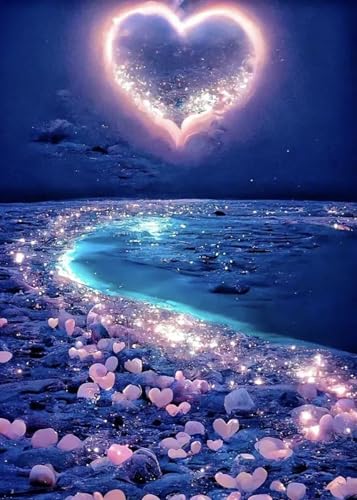 KINPLUB 5D Diamond Painting Kits for Adults, Love Heart Beach Diamond Art Kits for Adults Beginners, DIY Full Drill Paint with Round Diamond Dots, Home Wall Decor 12x16 Inch - color: Love Heart Beach