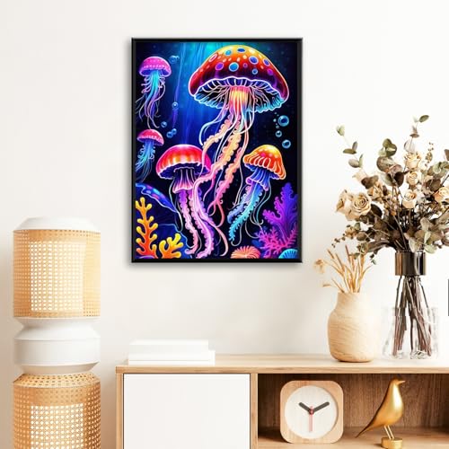 Jellyfish Diamond Art Kits for Adults Beginners 12x16 in, DIY Craft Gift | Marine life Diamond Painting Kits for Adults, Stress Relief, Home Wall Decor, 5D Full Round Drill Gem Art - color: DP-US10