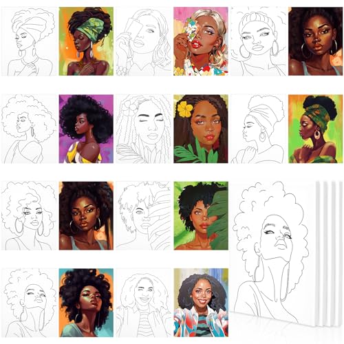 Sherr 10 Pcs Pre Drawn Canvas for Painting,Novel Afro Queen,8 X 10 Inch | Preprinted Stretched Cotton Canvas for Adults, Pre Drawn Painting Outlines for Couple Date Night, Sip and Paint Party Favor - style: Novel Afro Queen