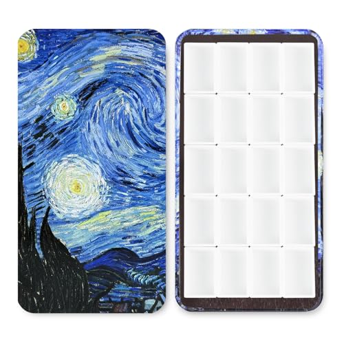 20Pcs Full Pans Watercolor Tin Palette Paint Case with Magnetic Stripe | Metal Art Paint Mixing Tray,3ml Empty Full Pans,Portable Empty Paint Box for DIY Watercolor Oils Acrylics Drawing,Starrynight - color: Starrynight