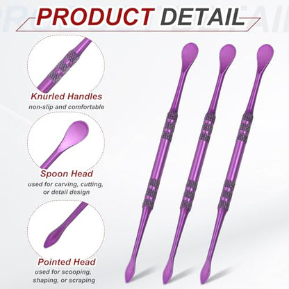 HARFINGTON 11pcs Wax Carving Tool 4.75" Double-Headed Stainless Steel Sculpture Tools Kit Modeling Engraving Sculpting Spoons for Clay Pottery Crafts Shaping, Violet - color: Violet