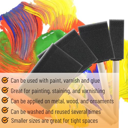 Bates- Foam Paint Brushes, 40 Pack, Assorted Sizes, 1/2", 1", 2" & 3", Foam Brushes for Painting with Lightweight Wooden Handles - size: 1/2", 1", 2" & 3", 40 Pack