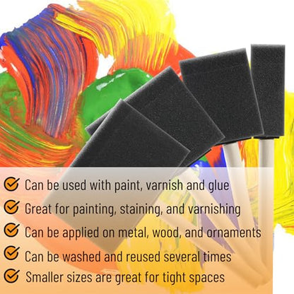 Bates- Foam Paint Brushes, 40 Pack, Assorted Sizes, 1/2", 1", 2" & 3", Foam Brushes for Painting with Lightweight Wooden Handles - size: 1/2", 1", 2" & 3", 40 Pack