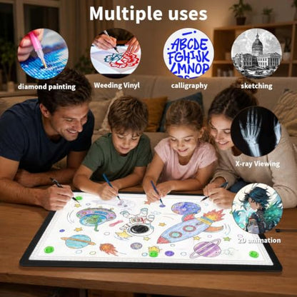 Buspher Magnetic A2 Light Board,25.2"x18.4" Large Light pad with US Adapter | Adjustable High Brightness diamond art light board,3 color light table,Side physical buttons,light board for diamond painting - size: A2