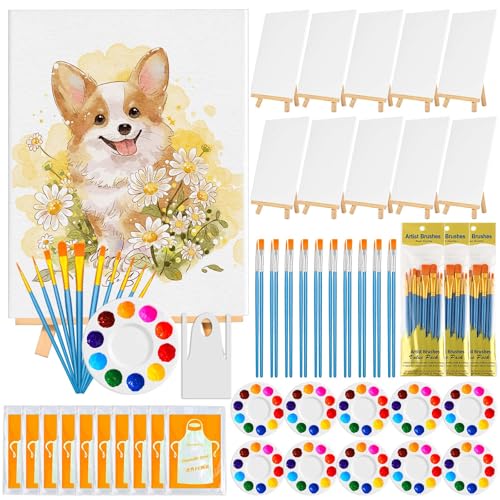 100-Pack 8x10 Inch Canvas Boards for Painting – Complete Art Kit with 50 Brushes, 20 Art Aprons & Paint Trays – Includes Mini Easel for Adults Beginners & Party Art Projects Home Deco - style: 8x10 inch