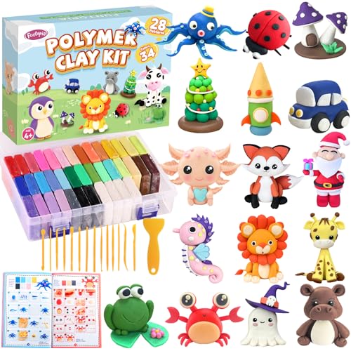 Funtopia Polymer Clay Kit, 34 Colors Modeling Clay for Kids Adults | Oven Bake Clay with Tutorial Book Sculpting Tools Storage Box for Sculpture, Crafting, DIY Projects, Jewelry Making(0.9oz/pc)