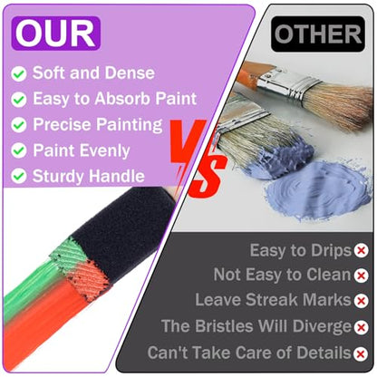 HINZIC 10 Pcs 1 inch Foam Paint Brushes, Wood Handle Sponge Brushes - color: Black-1inch,10pcs
