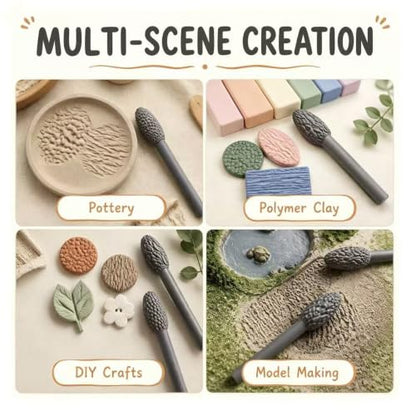 Clay Texture Roller for Art Projects,5/9/18pcs Modeling Pattern Rollers Kit, Single Head/Double Head, Roller Stick, Clay Bead Roller,Clay Texture Tools for Art (Single Head 9pcs+Pottery Tools 9pcs) - color: Single Head 9pcs+Pottery Tools 9pcs
