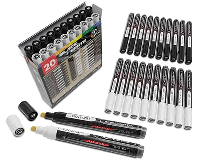 TOOLI-ART Black And White Acrylic Paint Markers Paint Pens Set For Rock Painting, Canvas, Mugs, Metal, Glass Paint, Fabric, Wood, DIY. Non Toxic, Quick Dry,Waterbas (MEDIUM) - style: MEDIUM