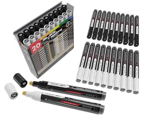 TOOLI-ART Black And White Acrylic Paint Markers Paint Pens Set For Rock Painting, Canvas, Mugs, Metal, Glass Paint, Fabric, Wood, DIY. Non Toxic, Quick Dry,Waterbas (MEDIUM) - style: MEDIUM