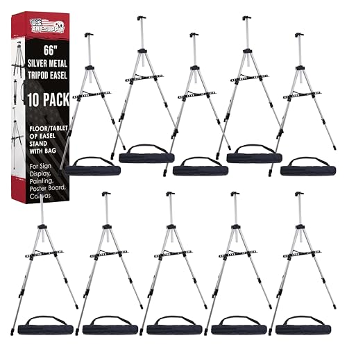 U.S. Art Supply 66" Silver Metal Tripod Easel Display, 10-Pack