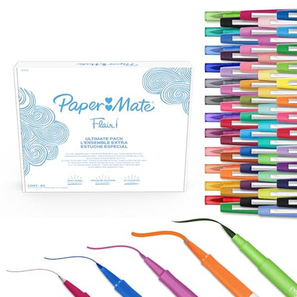 Paper Mate Flair Felt Tip Pens Ultimate Pack, Features 5 Different Types of Pens, 60 Count - Creative Fun, Classroom Essentials, Teacher Supplies, Arts & Crafts - style: 60 Count Flair Ultimate Pack