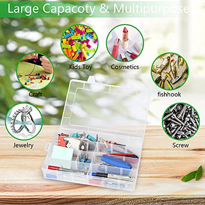 Gbivbe Large 24 Grids Plastic Organizer Box Adjustable Dividers,Clear Storage Box for Jewelry, Art DIY Crafts, Washi Tapes, Beads and Small Parts(3 Pack) - color: Clear-3