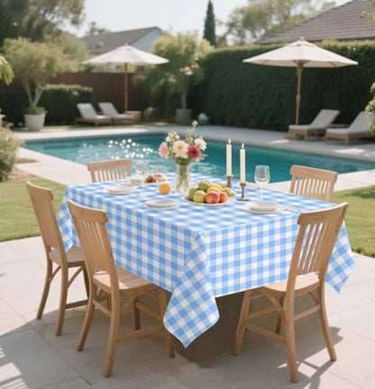 HEIPINIUYE 2 Pack Blue Gingham Tablecloth Disposable 54 x 108 Inch Blue and White Plaid Plastic Table Cloth Disposable Rectangle Table Cover for Party Birthday Picnic Checkered Tablecloths - color: Blue Gingham Tablecloth, size: 2 Pack