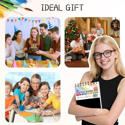 WINNER 5.5" x 8.5" Sketch Book, 400 Sheets Top Spiral Bound Sketch Pad, 68lb/100gsm White Acid Free Drawing Paper, Art Supplies for Kids Adult Beginners Artists, 4 Pack - color: Black, size: 5.5"X8.5"