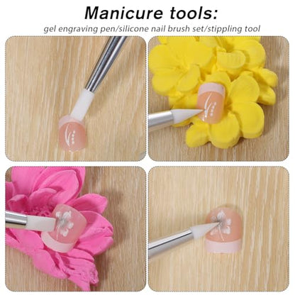 5 Pcs Nail Art Dotting Tools Dual-Ended Nail-Art Sculpture Pen Dotting Tools Dual-Head Resin Nails-Art-Tools Silicone Nail Polish Brushes Modeling Painting Tool DIY Arts (Black) - color: black