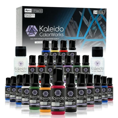Gaahleri Kaleido Water-Based Acrylic Airbrush Paint Kit 24 Mecha Color Set | Pre-Thinned, High Gloss, Fast-Drying, with Thinner & Cleaner - color: 24 Mecha Colors Set