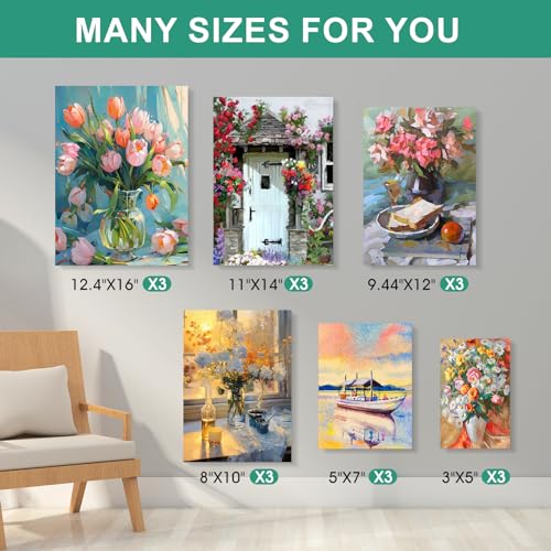 ESRICH Stretched Canvas for Painting,18 Multi Pack Blank Canvases for Painting 12x16, 11x14, 9x12, 8x10, 5x7, 3x5, Cotton Primed Painting Canvas for Oil, Acrylic Paint, for Beginners, Artists. - size: 18 Packs - 6 Sizes (3 of Each)