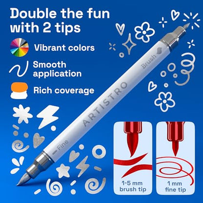 ARTISTRO 24 Metallic Dual-Tip Acrylic Paint Marker Pens for Drawing | For Fabric, Rock, Glass, Wood, & Molds, Arts & Crafts Gift for Adults, Teens, & Kids, Classroom Must Haves & School Supplies