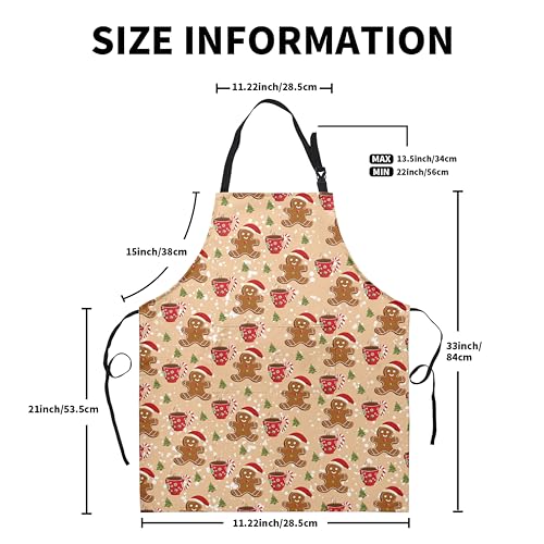 Cute Gingerbread Aprons for Adults - Christmas Baking Aprons with Two Pockets and Adjustable Strap for Cooking, Crafting, Sewing - color: Gingerbread Man