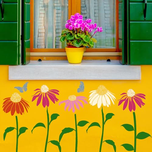 Large Flower Stencils for Painting Cone Flower Stencils for Walls | Reusable Floral Stencil for Painting on Wood Fence Outdoors Furniture Fabrics DIY Crafts Decor - style: Coneflower