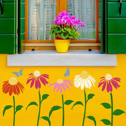 Large Flower Stencils for Painting Cone Flower Stencils for Walls | Reusable Floral Stencil for Painting on Wood Fence Outdoors Furniture Fabrics DIY Crafts Decor - style: Coneflower