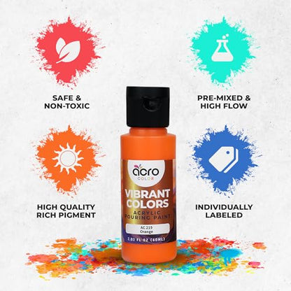 Acrylic Pouring Paint Set - 30 Basic, Neon, Metallic, and Pastel Colors - Easy To Use & Ready To Pour Acrylic Paint for Canvas, Paper, Wood, and More - 2 Ounce Bottles - style: Vibrant - 30 Colors