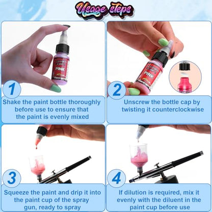 Airbrush Paint, 45 Colors Air Brush Painting Set with 3 Airbrush Thinners, Ready to Spray, Water-Based Acrylic Air Brush Paint for Plastic Models, Metal, Canvas, Wood - 48 Bottles - color: 45 Colors