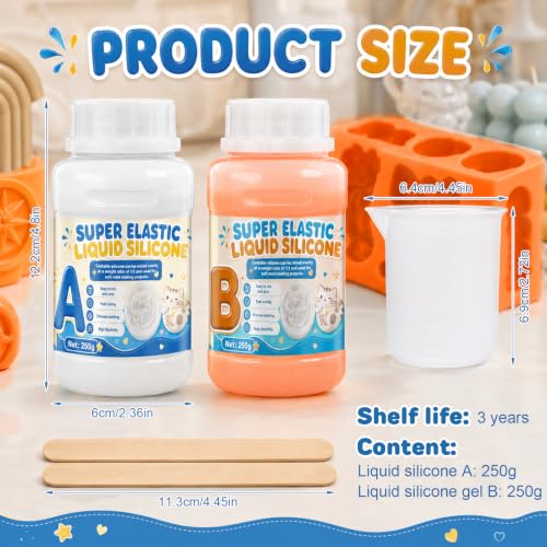 Silicone Molds Making Kit 10A Elastic Liquid Fast Cure | Silicone Rubber Liquid 1:1 Mixture, Flexible Easy to Demold for Casting Molds of Resin Soap Candle Wax, 17.6oz, Orange