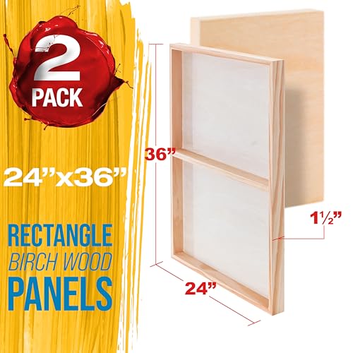 U.S. Art Supply 24" x 36" Unfinished Cradled Wood Panels for Painting, Gallery 1-1/2" Deep (2 Pack) - Artist Depth Wooden Wall Canvases - Mixed-Media Craft, Acrylic, Oil, Encaustic, Paint Pouring - size: 24" x 36"