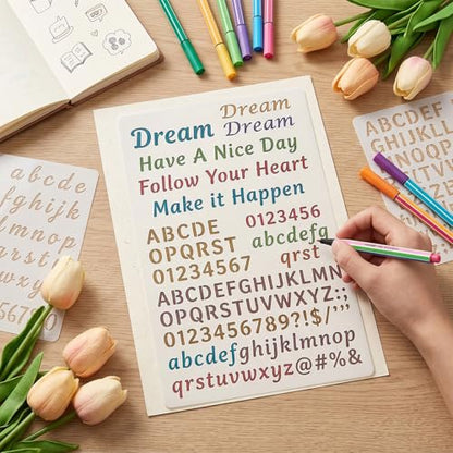 Amabro 16Pcs Letter Stencils Reusable Plastic Letter and Number Stencils