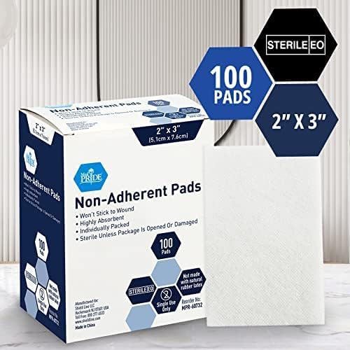 MED PRIDE Sterile Non Stick Pads for Wounds Non-Adherent Highly Absorbent Painless Removal Individually Wrapped (2x3 Inch (Pack of 100)) - size: 2'' X 3'' (Pack of 100)