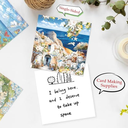 Scrapbook Paper, 24 Sheets 6"×6" 160gsm Single-Sided Patterned Cardstock - color: 24 sheets-seaside cabin