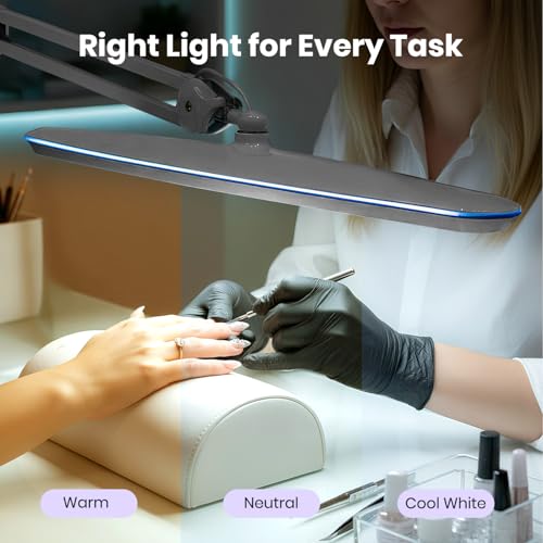 Neatfi XL 2,200 Lumens 20W LED Task Lamp – 23” Ultra-Wide Head | 182 SMD LEDs | 4 Brightness Levels | 3 Light Modes | Eye-Caring, Glare-Free | Adjustable Arm (Silver, CCT with Clamp) - color: Silver