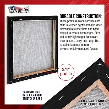 U.S. Art Supply 16"x16" Black Stretched Canvas for Painting, 3/4", 4-Pack - size: 16" x 16"