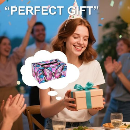 LSQFS DIY Diamond Art Tissue Box,Butterfly Ideal Gift for Craft Lovers - color: Pink Butterfly