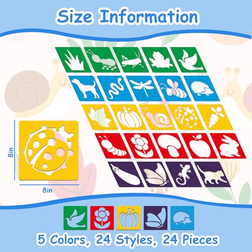 24 Pcs Stencils for Kids Garden Themed Outside Sidewalk Chalk Stencils 8" - size: Garden 8 Inch