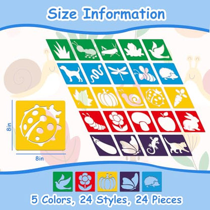 24 Pcs Stencils for Kids Garden Themed Outside Sidewalk Chalk Stencils 8" - size: Garden 8 Inch