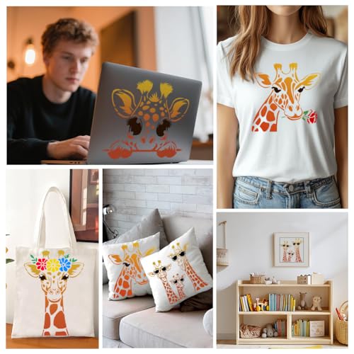 4Pcs Funny Giraffe Head Stencils for Painting, Reusable Giraffe Stencil Drawing Templates, Animal DIY Craft Paint Templates for Wall Home Decor Wood Burning Canvas Fabric Journal - style: Giraffe