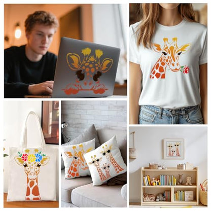 4Pcs Funny Giraffe Head Stencils for Painting, Reusable Giraffe Stencil Drawing Templates, Animal DIY Craft Paint Templates for Wall Home Decor Wood Burning Canvas Fabric Journal - style: Giraffe