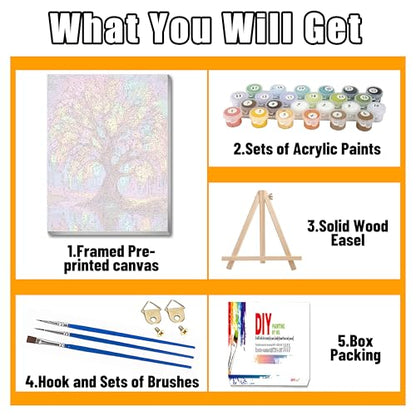 Ausanrl Tree of Life Paint by Numbers with Frame Wooden Easel-Tree Paint by Number Adult,Paint by Numbers Framed Canvas,Adult Paint by Number Kits on Canvas Framed Gifts and Home Wall Decor 12x16inch - color: Tree of Life