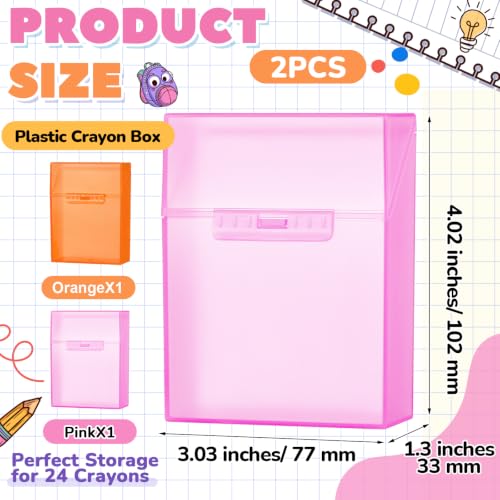 Clabby 2 Pcs Clear Plastic Crayon Boxes Hold 24 Count, Pink,Orange | Organizer Box, Case, Colorful, Portable Storage Holder with Snap Lid, for Kids Boys Girls School Classroom Home Art Supply - color: Pink,orange
