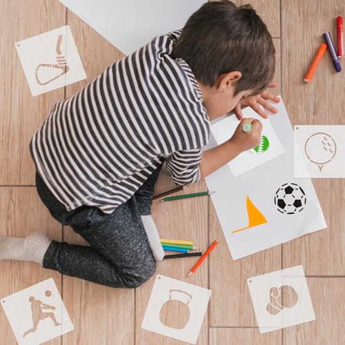 Fainne 100 Pcs 2 Inch Baseball Stencils Small Stencils for Painting | Reusable Craft Stencils, DIY Scrapbook, Wood Wall Fabric Rock Chalkboard Sign Painting, Home Art Decor Projects - style: Sport,Ball